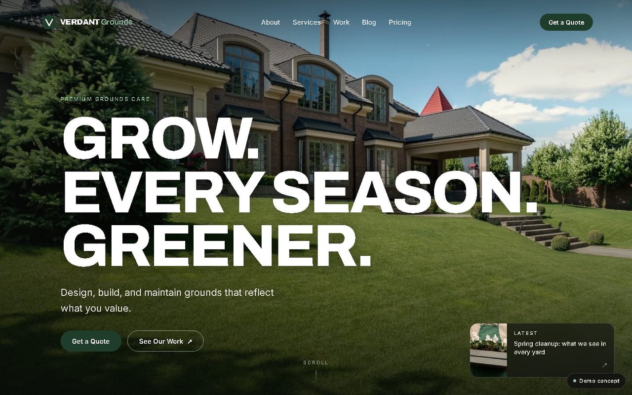 Verdant Grounds landscaping concept homepage