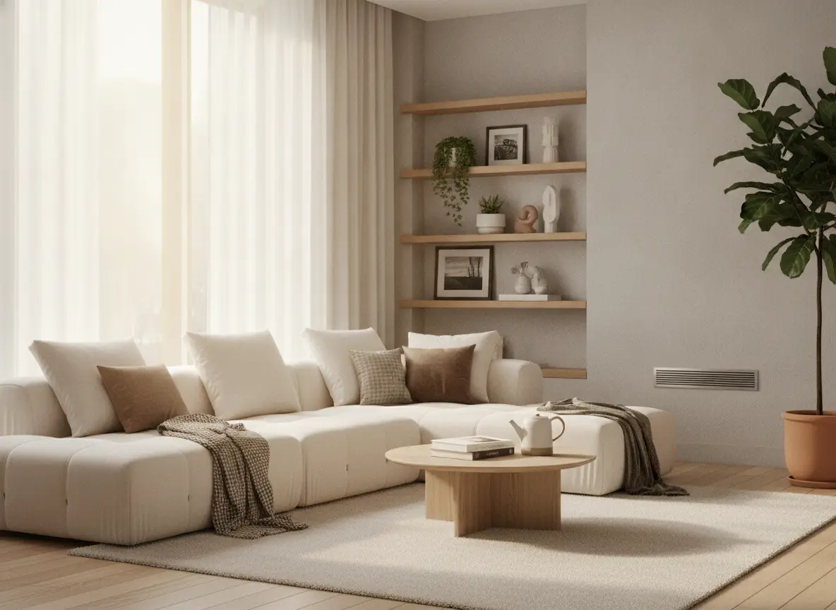 Bright comfortable living room with a subtle wall air vent