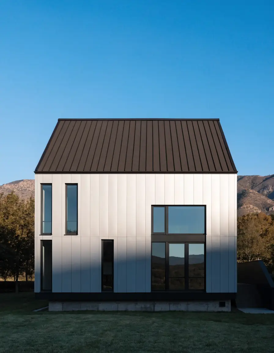 Modern home with a charcoal standing seam metal roof